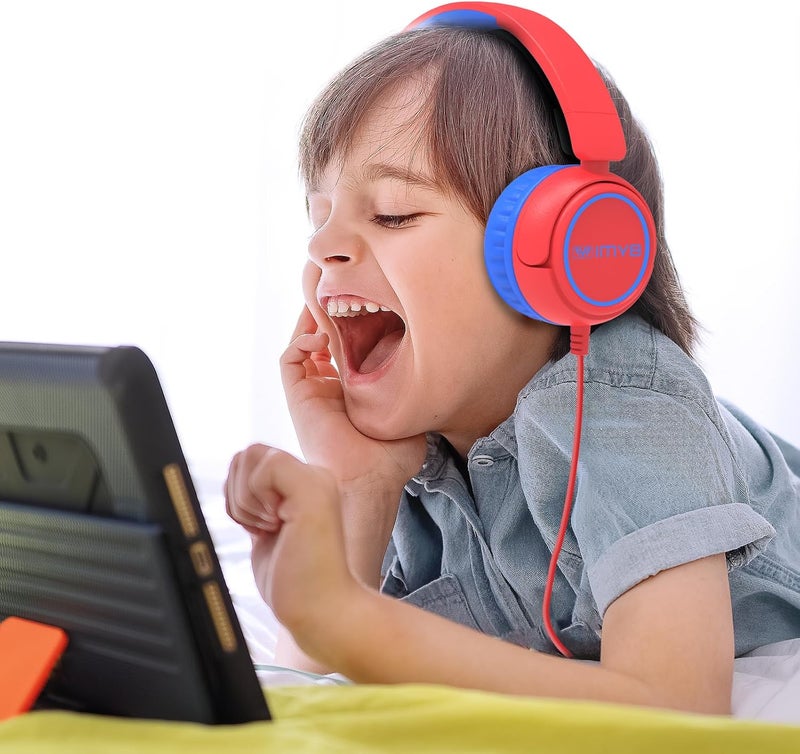 IMYB Kids Headphones Wired, Stereo Foldable Tangle-Free 3.5mm Jack Adjustable On-Ear Headphones for Kids/Toddlers/Children/Teens/Boys/Girls/School/Ipad/Tablet/Kindle/Phones/Travel/Plane (Red) - Image 2